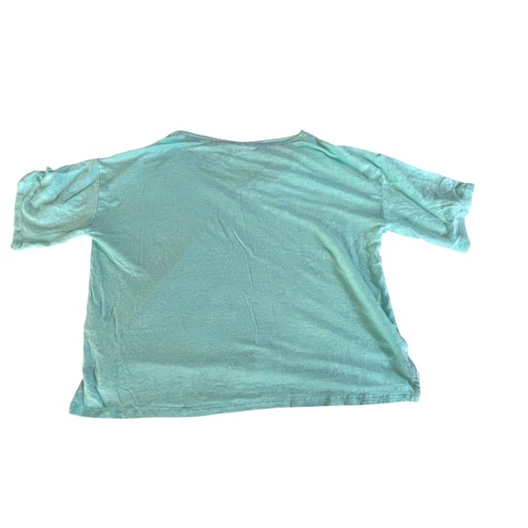 Tahari Women Mint Green 100% Linen Boxy V-Neck Short Sleeve Tee Shirt Size S - Picture 2 of 4